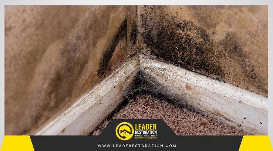 Mold growth on basement wall near floor
