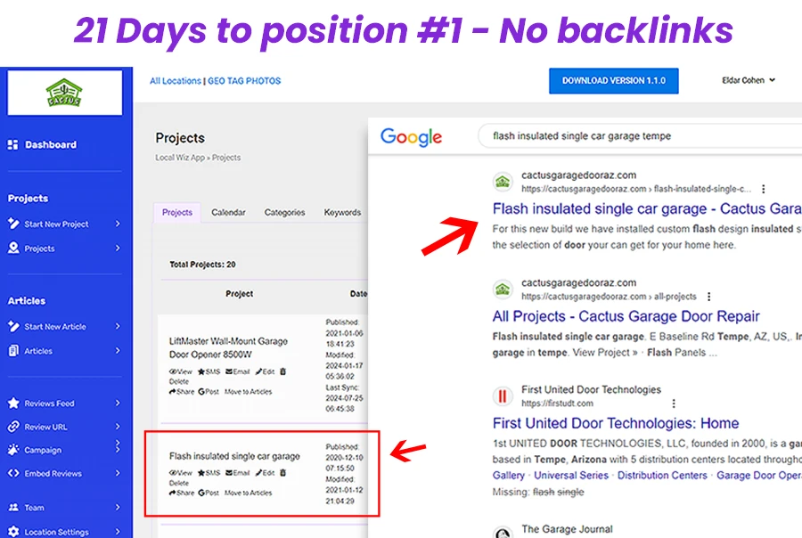 LW App results - 21 days to position #1 - No backlinks