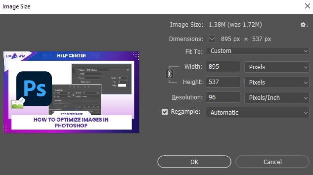 Image size settings in Photoshop