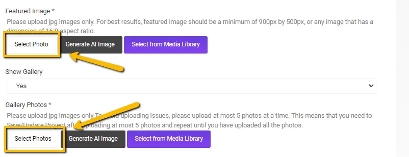 Select Photos button