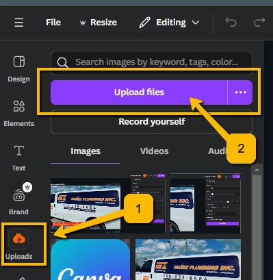 uploading files in canva